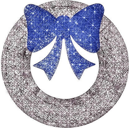 Best Choice Products 30in Pre-Lit Outdoor Christmas Wreath Decoration, LED Metal Holiday Decor for Home w/ 100 Lights, Bow - Hanukkah Silver/Blue