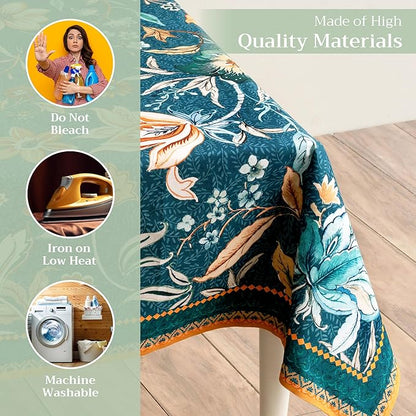 Maison d' Hermine Table Cloth Rectangle Table 100% Cotton 60 x 90 Inches Fall Tablecloth Reusable Everyday Use for Thanksgiving Christmas Decorations Dining Farmhouse Party (Luxury Loft - Dark Teal)