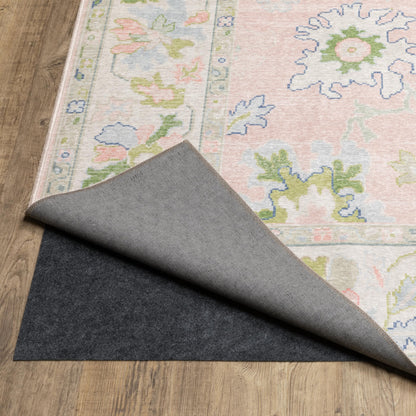 Oriental Weavers Addison ADD04 Machine Washable Flat Weave Printed Area Rug 5' x 7' in Pink/Green Traditional Style, Nursery, Kids Room, Bedroom, Entryway