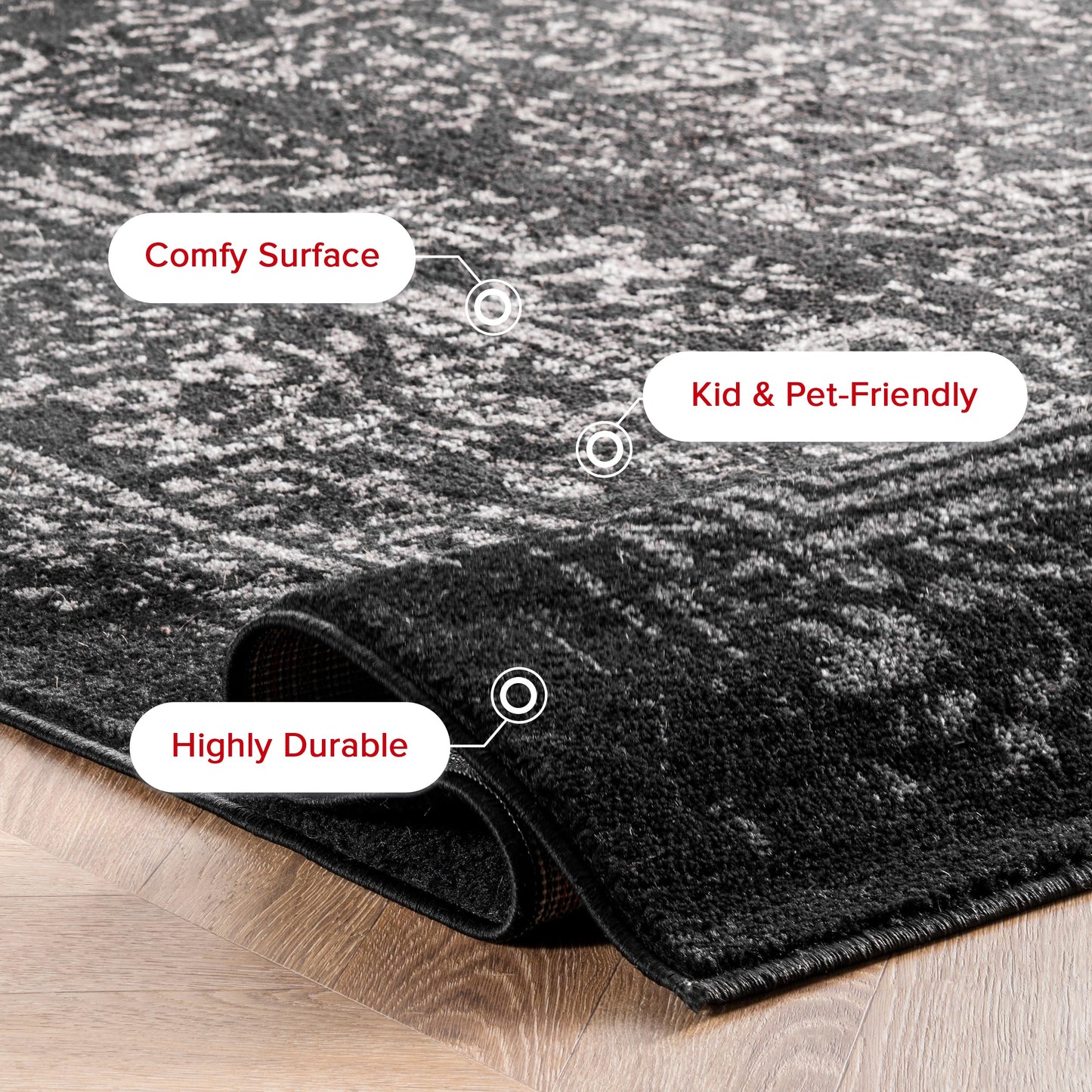 nuLOOM Arlena Vintage Traditional Area Rug - 5x8 Area Rug Modern/Contemporary Black/Grey Rugs for Living Room Bedroom Dining Room Kitchen
