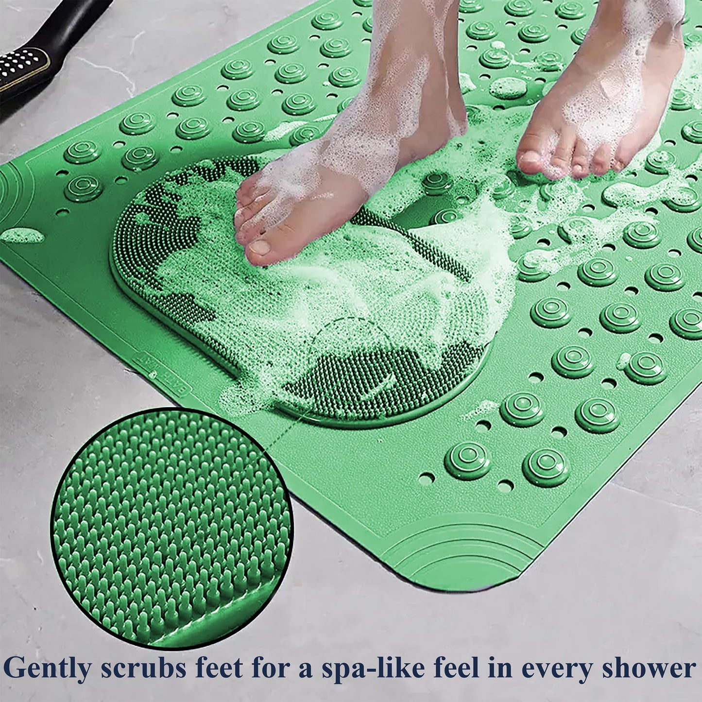 Bath Mat for Tub and Shower – Anti-Slip with Suction Cups, Exfoliating Foot Scrubber, Drain Holes & Massage Points – PVC, 19.7” x 31.5” – Non-Slip Mat for Seniors, Families, Spa Use