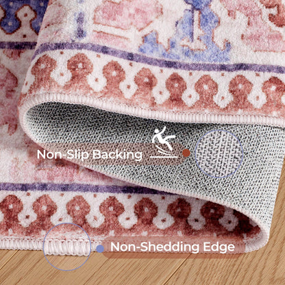 8x10 Area Rugs for Living Room, Machine Washable Low Pile Rug, Non Slip Backing Boho Rugs for Bedroom, Printed Soft Vintage Carpet Peach Pink 8 x 10