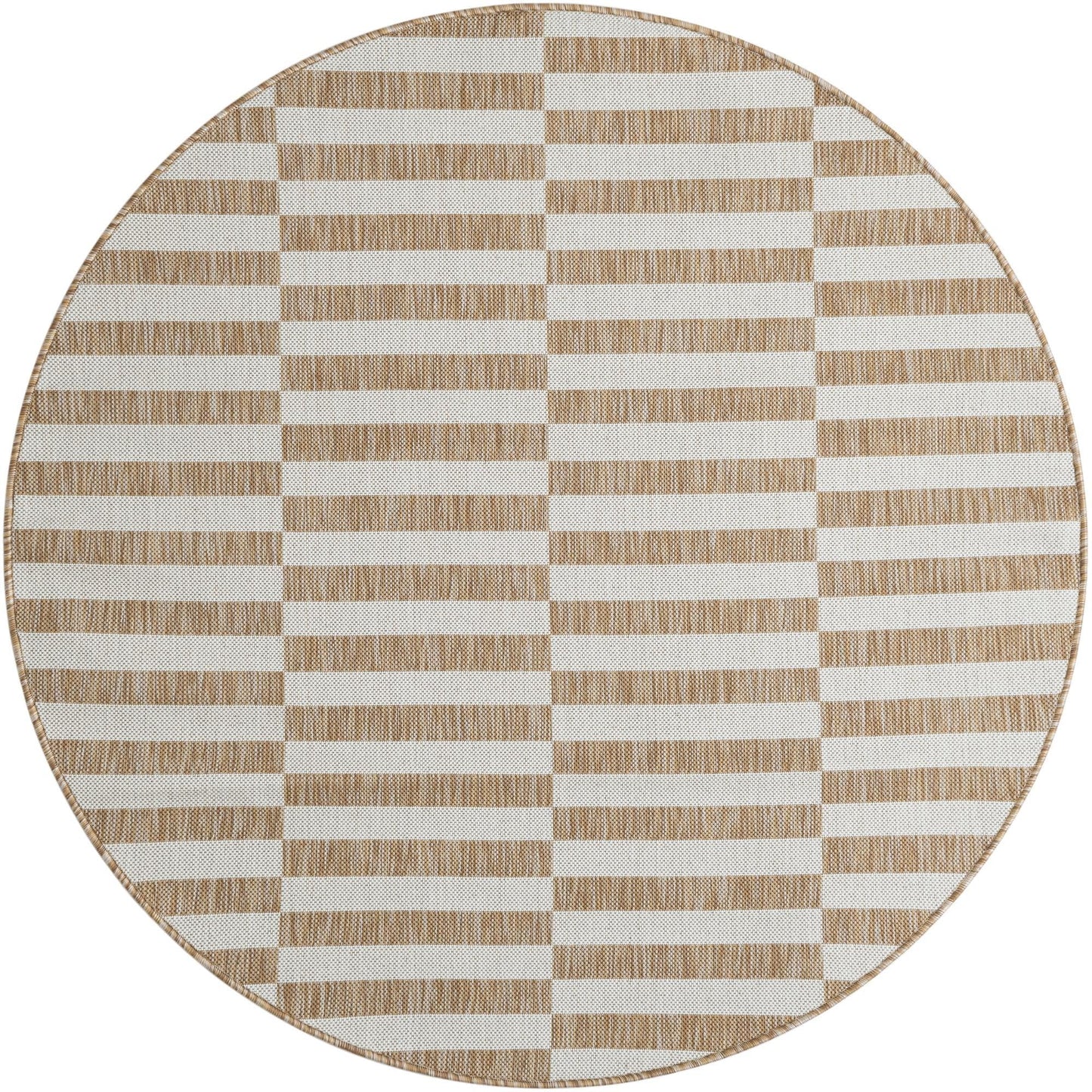 Unique Loom Outdoor Striped Collection Area Rug - Striped (5' 3" Round Taupe/Ivory)