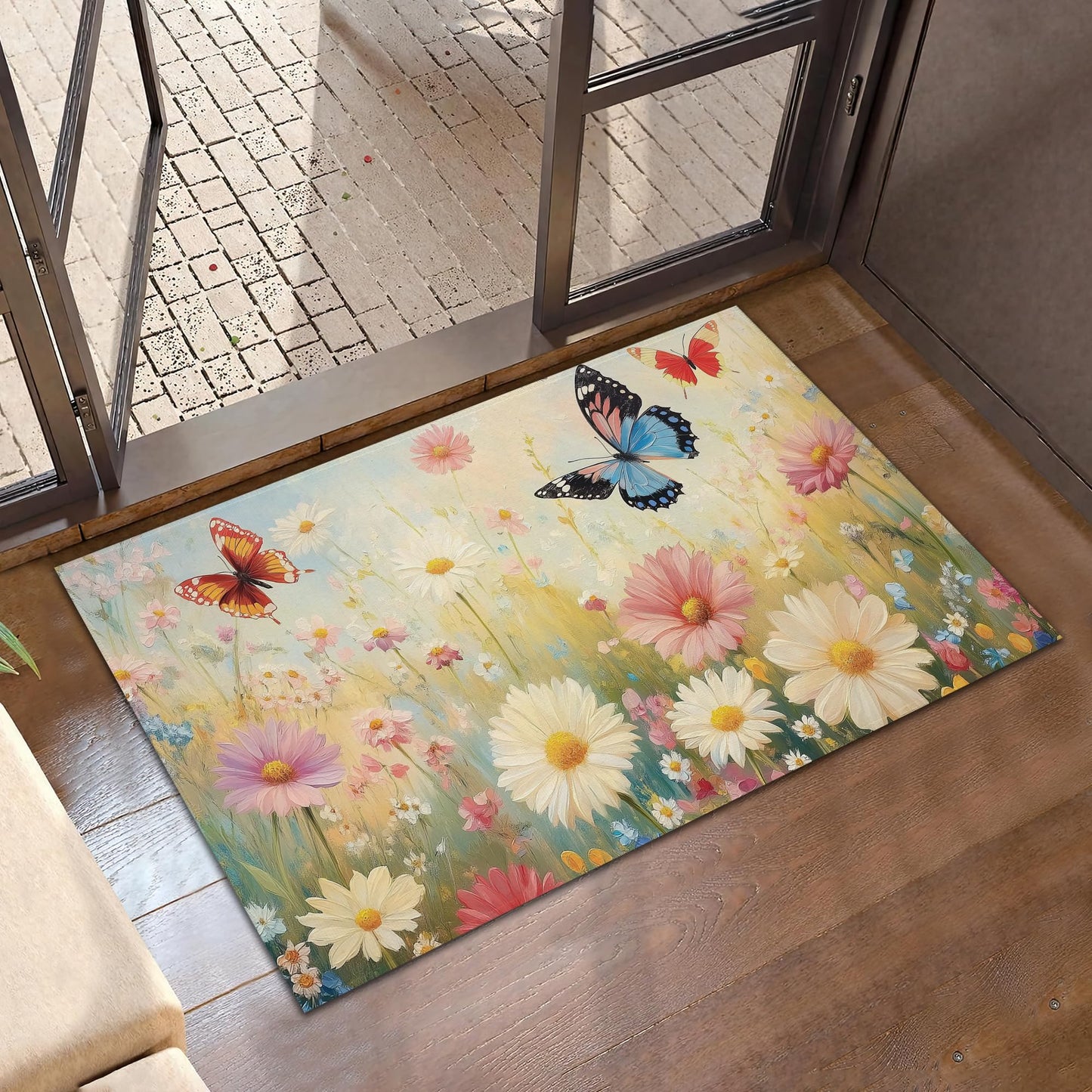 CXULIN Wildflowers Front Door Mat,Anti-Slip Spring Butterflies Entrance Indoor Rug Mat,Low Profile Door Mat Entrance,Doormats for Home Kitchen Bedroom Porch, Hallways 30 x 17 Inch