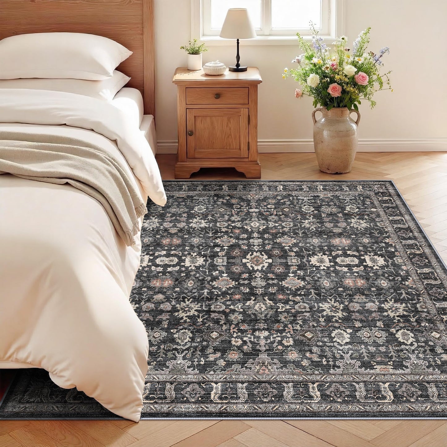 TOPRUUG Washable 6x6 Rug Square - Ultra Soft Living Room Area Rug Under Sofa Non-Slip Rugs for Bedroom Dining Room - Non-Slip & Stain Resistance Rugs for High Traffic Area (Dark Black Gray, 6x6)