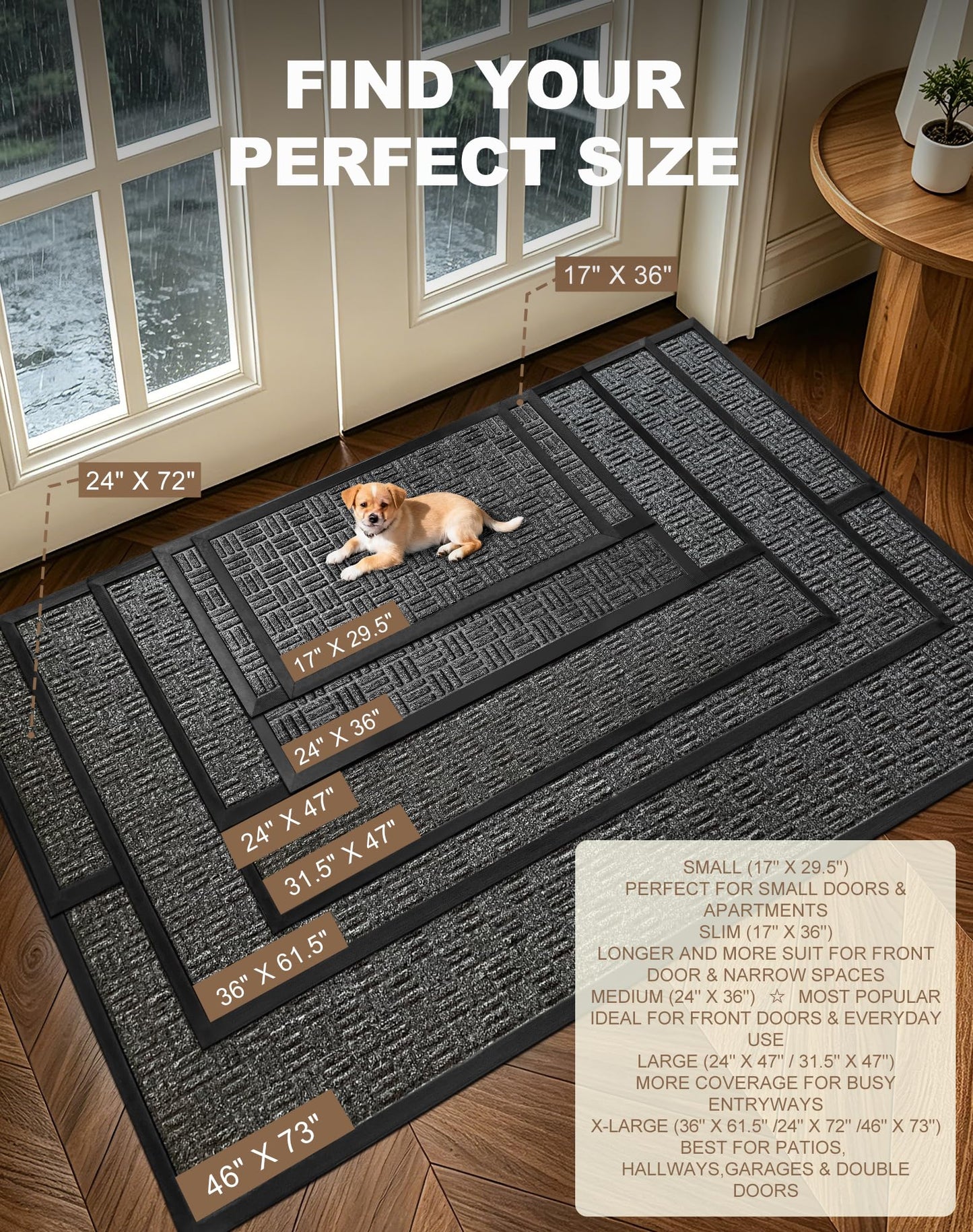 Mibao Front Door Mat, Heavy Duty Durable Welcome Mat for Outdoor Indoor, Dirt Trapper Waterproof Super Absorbent Door Mat for Entryway Outside Patio Porch, 29.5" x 17", Grey