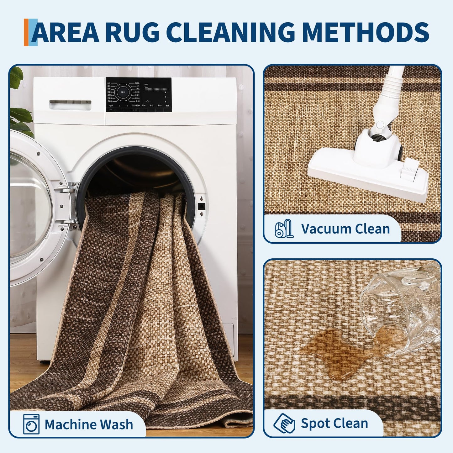 Garvee 8x10 Area Rug Neutral Border Rugs for Living Room Brown Rug Washable Rugs for Bedroom Non Slip Non Shedding Floor Cover Stain Resistant Low Pile Throw Carpet for Dining Room Nursery，Brown