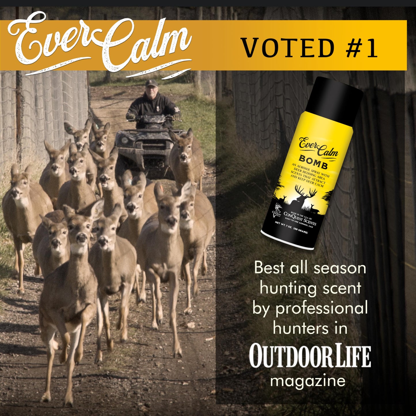 Conquest Scents EverCalm Deer Scent Bomb – Deer Attractant Spray & Calming Scent, All-Season Effectiveness, Versatile Hunting Aerosol Canister, 7.0 oz
