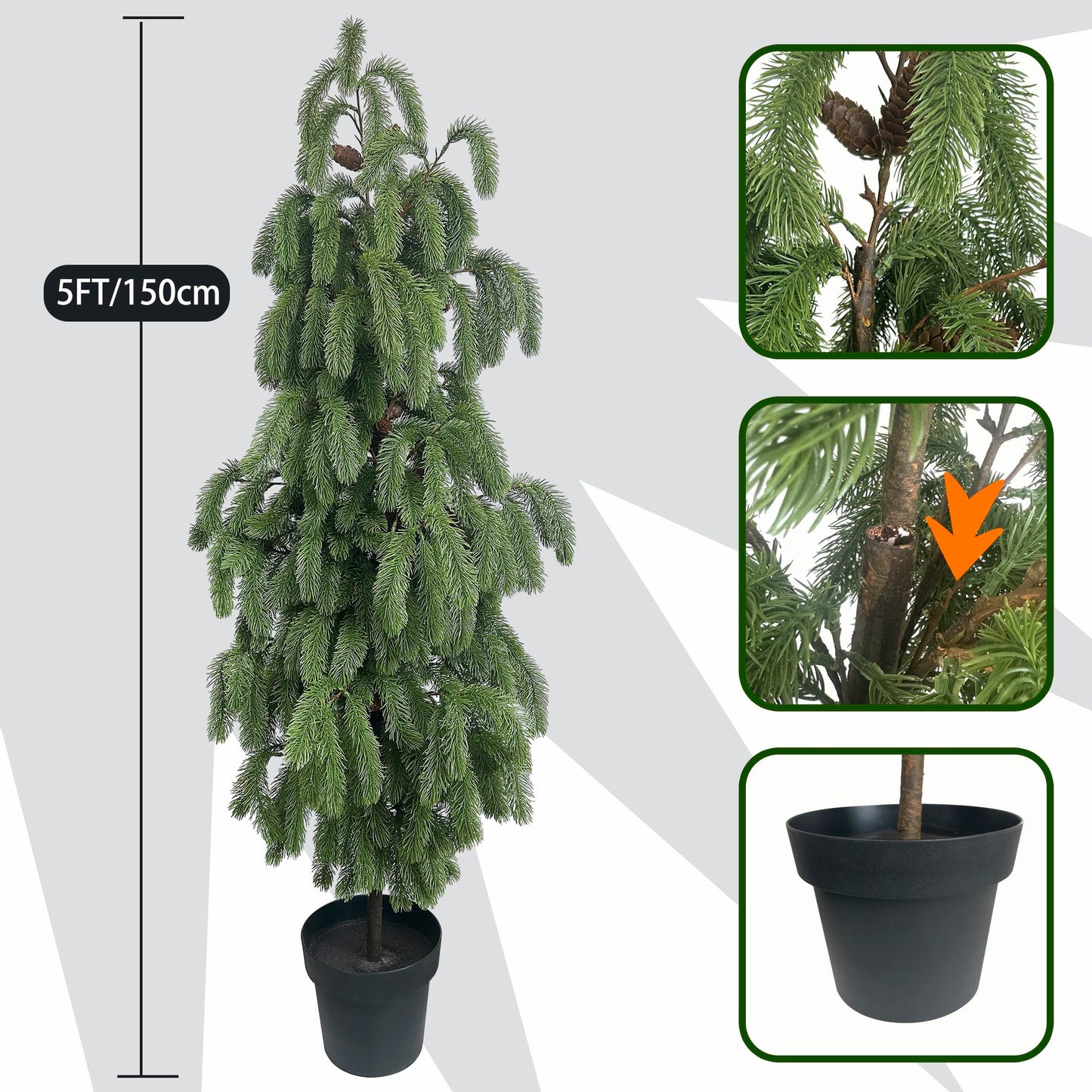 5FT Artificial Norfolk Pine Tree 1-Pack, Real Touch Faux Potted Plants in Black Pot, Fake Christmas Greenery for Indoor Outdoor Front Porch, Entryway, Year-Round Home Decor & Housewarming Gift