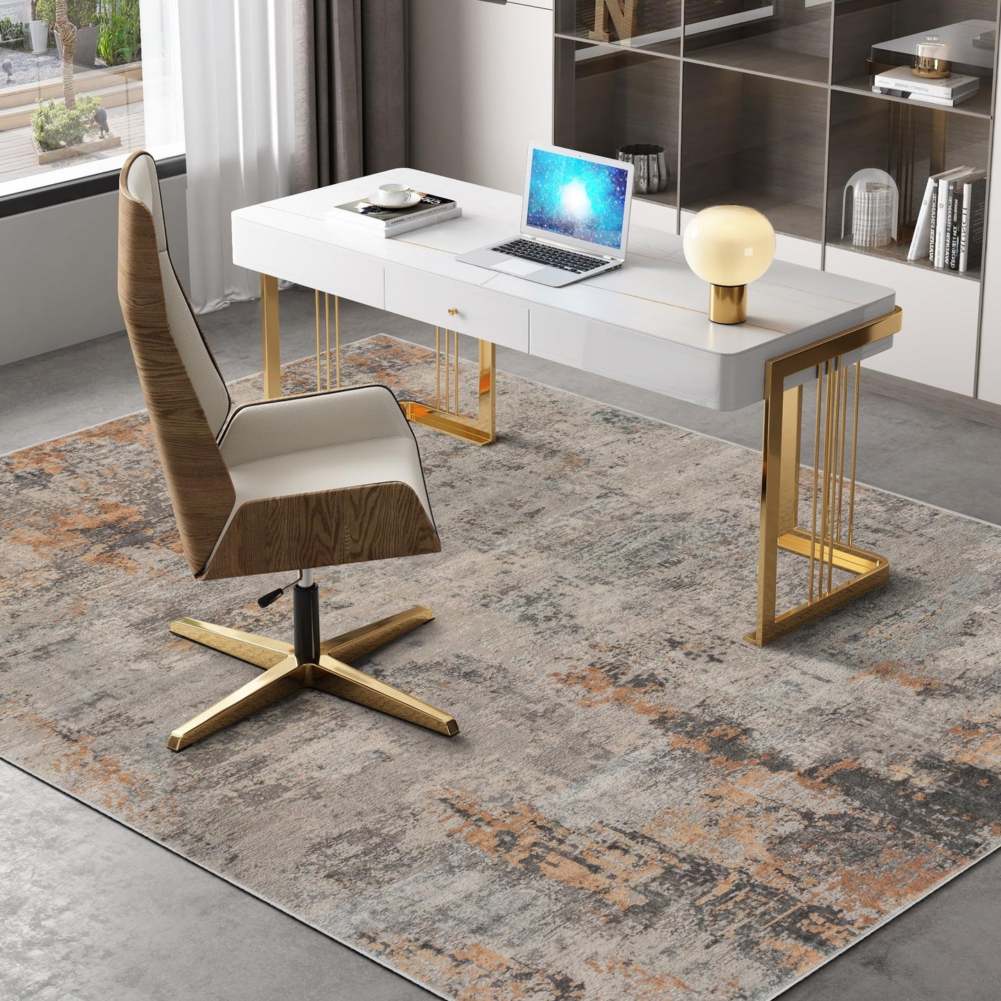 Auemtyn 5x7 Washable Area Rug - Modern Abstract Soft Thin Non-Slip Indoor Floor Carpet for Living Room Bedroom Dining Nursery Farmhouse - Brown