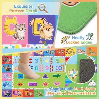 Wiero Kids Rug - 3x5 Feet ABC Rug for Playroom Nursery Educational Area Rugs with Alphabet Numbers Shapes Animals Children Play Mat for Bedroom Classroom Floor Decor