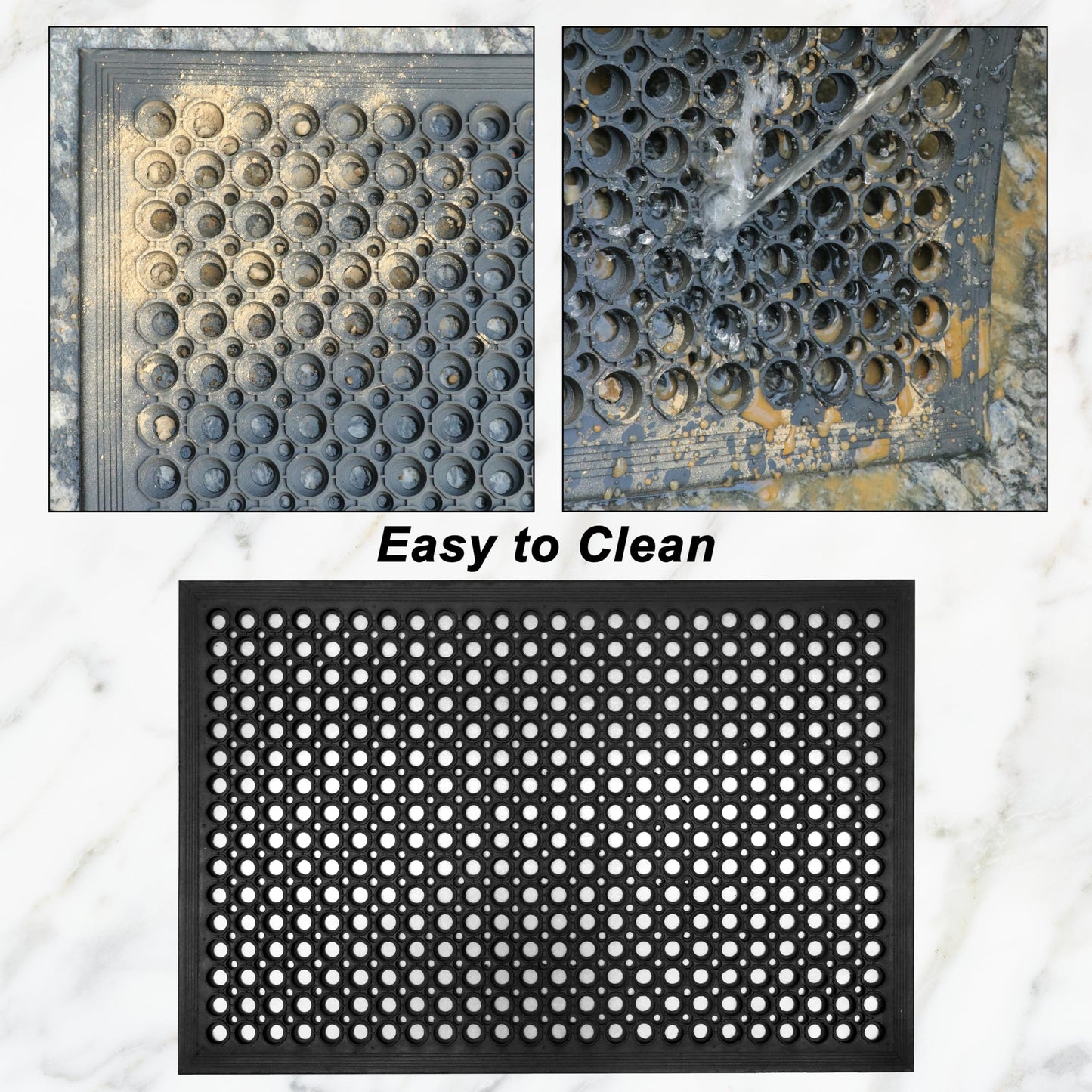 Croft&Cane Anti Fatigue Rubber Mat - 2 Pack 17x30 inches Drainage Floor Mat – Heavy Duty Non Slip Entryway Doormat - Indoor Outdoor Commercial Kitchen Bar Garage Safety Mat - Black
