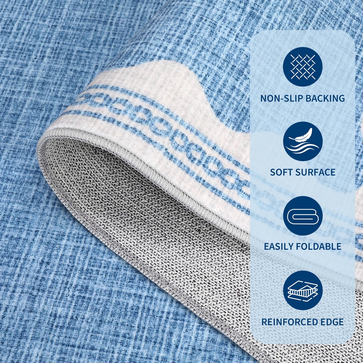 GarveeHome 4 x 6 Rug Non-Slip Washable Low-Pile Carpet - Scalloped Solid Blue Modern Minimalism Rugs for Bedroom Living Room Nursery Kitchen Entryway Indoor Mat with Rubber Back