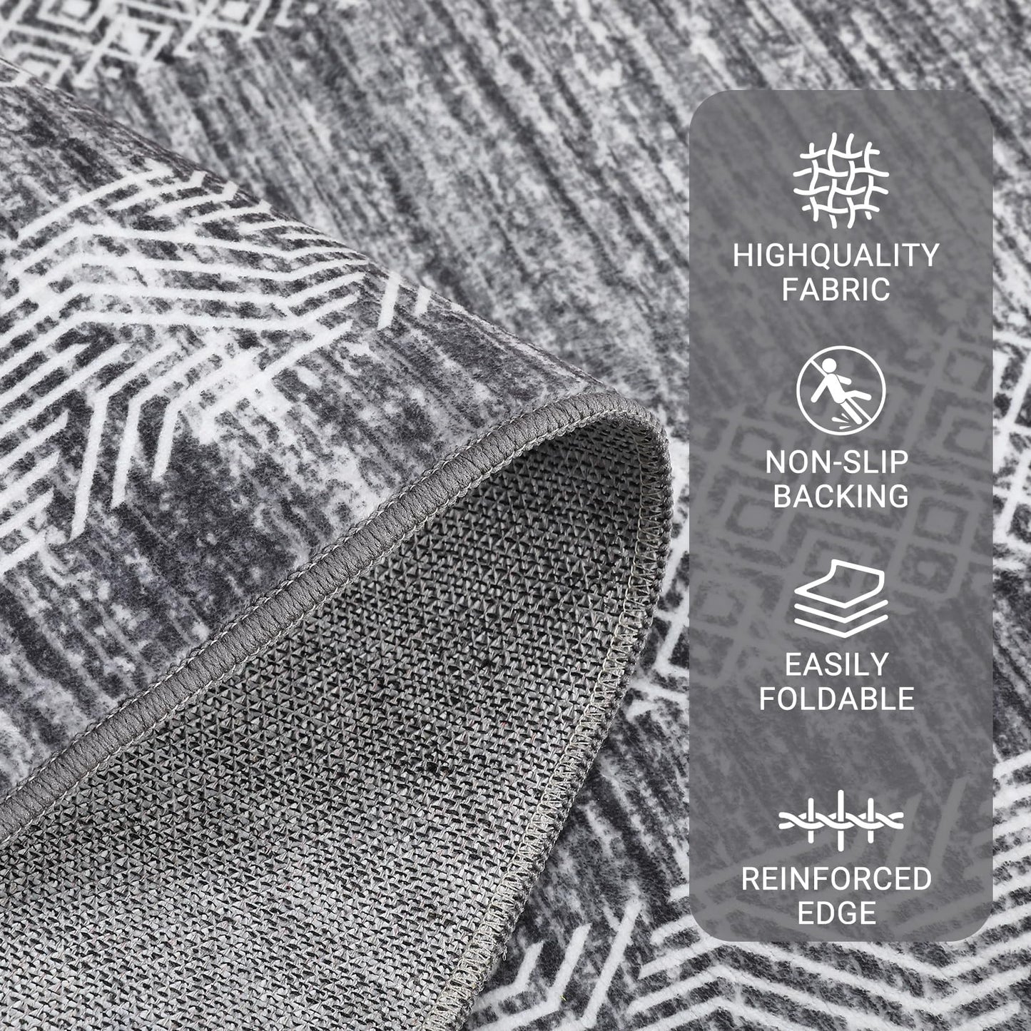 GarveeHome Modern Geometric Area Rug 5x7 Distressed Bordered Rug Washable Non Slip Floor Carpet Non Shedding Thin Rug, Soft Low Pile Rug, Contemporary Gray Rug for Dining Room, Living Room