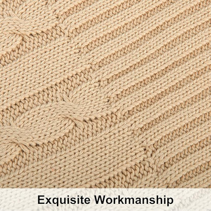 NTBAY 100% Pure Cotton Oversize (60x80) Cable Knit Throw Blanket, Super Soft Warm Knitted Throw Blanket for Bed, Sofa, Chair, Couch - Extra Cozy, Machine Washable, Comfortable Home Decor, Khaki
