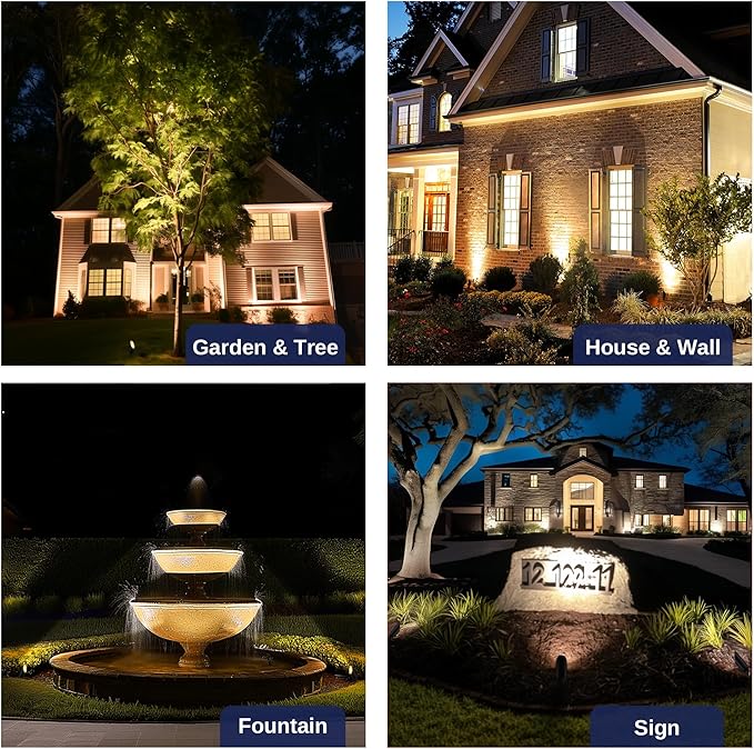 Gardenreet Brass Landscape Lighting - Black Low Voltage Outdoor Spotlights, Wired LED Uplights 12V, Waterproof Spot Lights for Outside Trees Without MR16 Bulb (4 Pack)