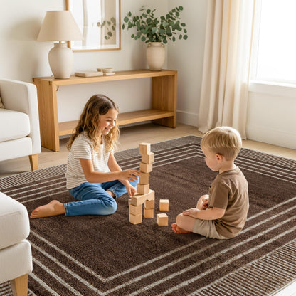 Rugshop Contemporary Geometric Bordered Indoor Area Rug for Living Room,Bedroom,Kitchen Rug Low Pile Rug with Jute Backing 7' 10" x 10' Brown