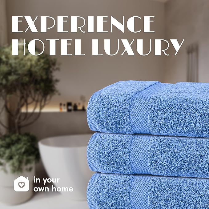 White Classic Wealuxe Light Blue Bath Towels 24x50 Inch, Cotton Towel Set