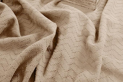 BELIZZI HOME 100% Cotton Bed Blanket, Breathable Thermal Blanket King Size, Soft Chevron 90inchx102inch, Perfect for Layering Any All Season, Beige, Biege, (90inchx102inch)