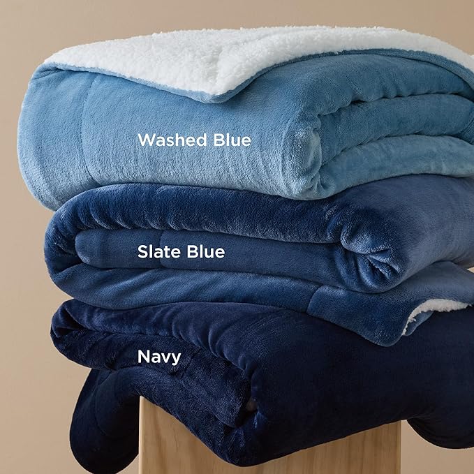 Bedsure GentleSoft Sherpa Fleece Throw Blanket for Couch - Thick and Warm Throw for Men, Soft Fuzzy Plush Blanket for Winter, Slate Blue, 50x60 Inches