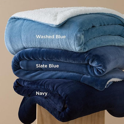 Bedsure GentleSoft Sherpa Fleece Throw Blanket for Couch - Thick and Warm Throw for Men, Soft Fuzzy Plush Blanket for Winter, Slate Blue, 50x60 Inches