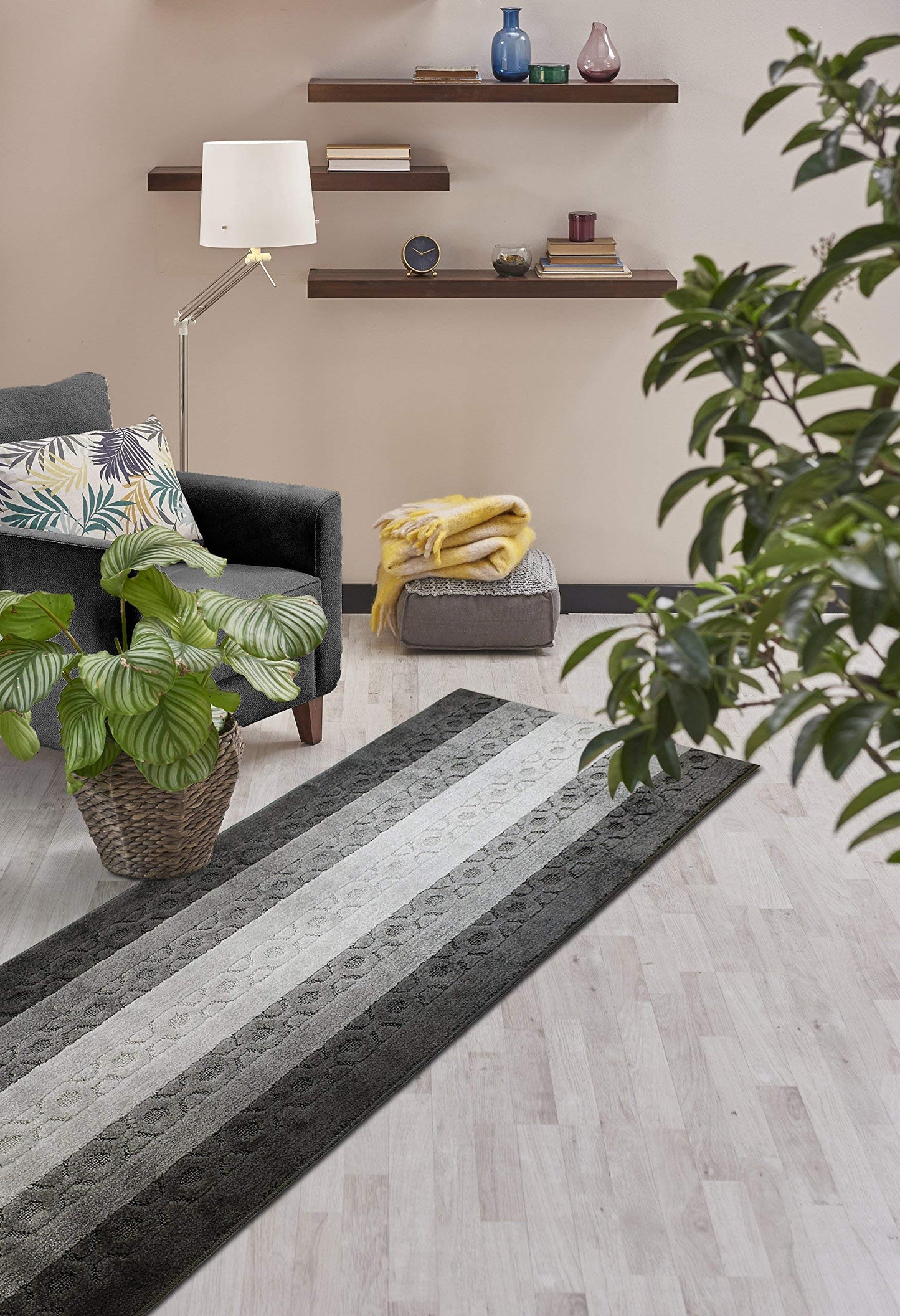 ORFA HOME Custom Size Trellis Hallway Runner Rug Slip Resistant Rubber Back, 26 Inch Wide x Your Choice of Length Size, Anthracite, 26 Inch X 8 Feet, Sold and Priced Per Foot