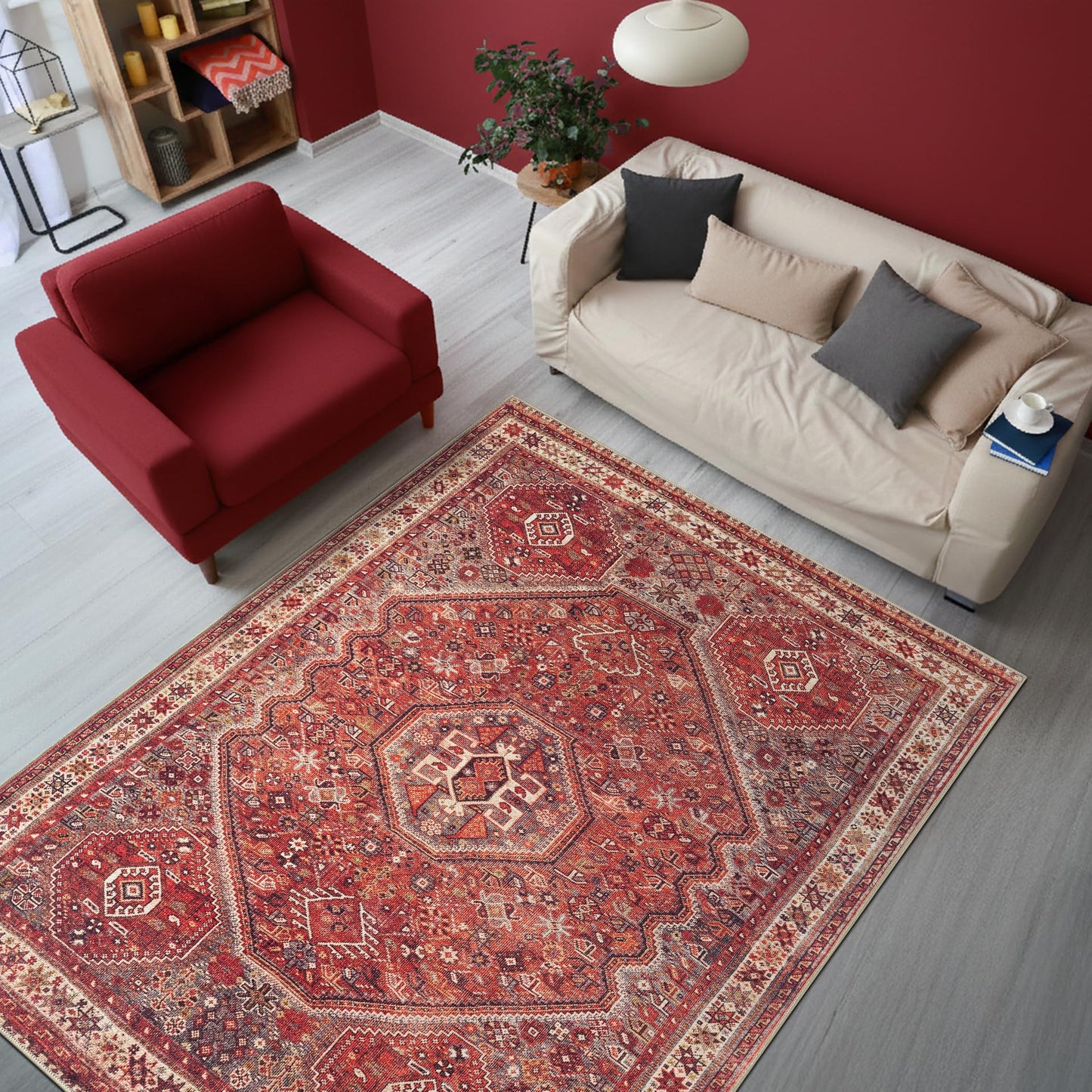 Keen Home Design 48"x72" Rug - Machine Washable Area Rug with Non-Slip Backing, Ideal for Living Room, Dining Room, Bedroom - Vintage, Easy Clean, Durable, Low Pile Rug - (4' x 6')