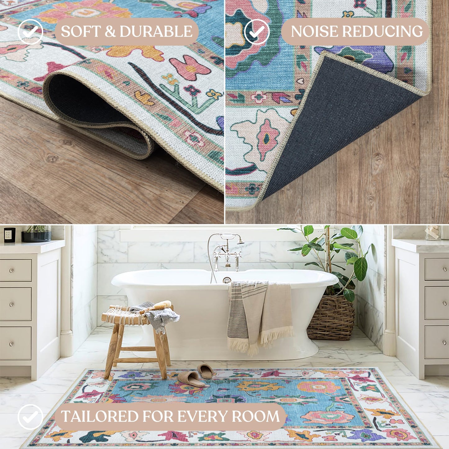 Fame Living Colorful Oushak Runner Rug, Modern Runners, Turkish, Eclectic, Floral, Pastel, Washable, Small Throw Rugs, Short Runner for Entryway, Laundry, Foyer, Bedroom, Kitchen, Bathroom, 2'5"x6'5"