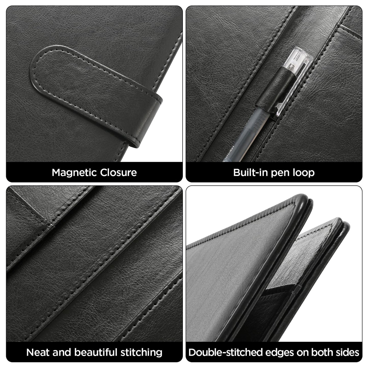 Bidponds Padfolio Portfolio Folder,Faux Leather Legal Pad Holder,Interview Resume Folder with Document Organizer & Business Card Holder,Letter-Sized Notepad Holder (Black)