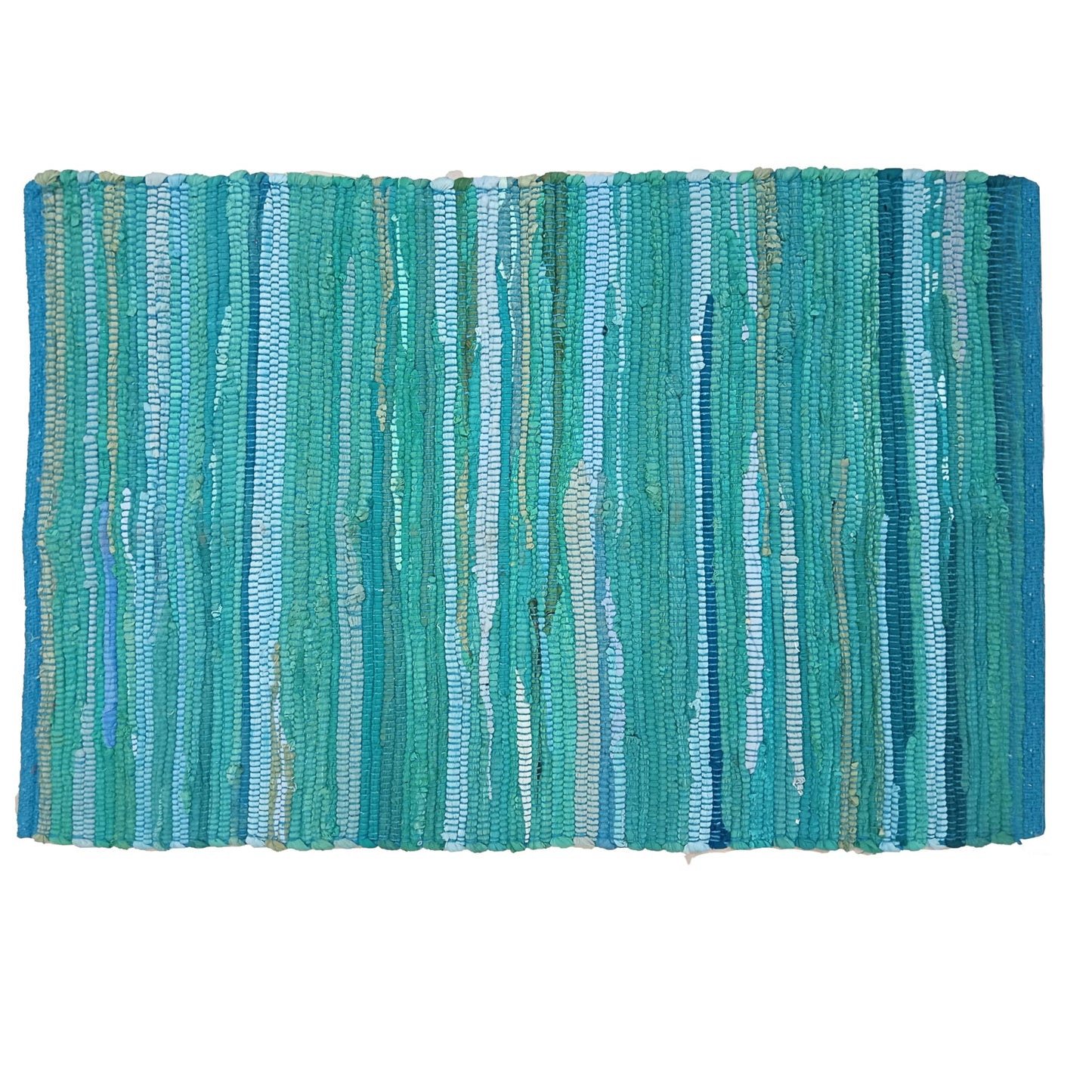 Cotton Hand Woven Chindi Rug 2x3 Feet - Teal, Reversible Accent Front Door Mat Ideal for Kitchen, Entryway, Laundry Room | Green Durable Farmhouse Indoor Outdoor Floor Rag Rugs Ideal for Kids Space