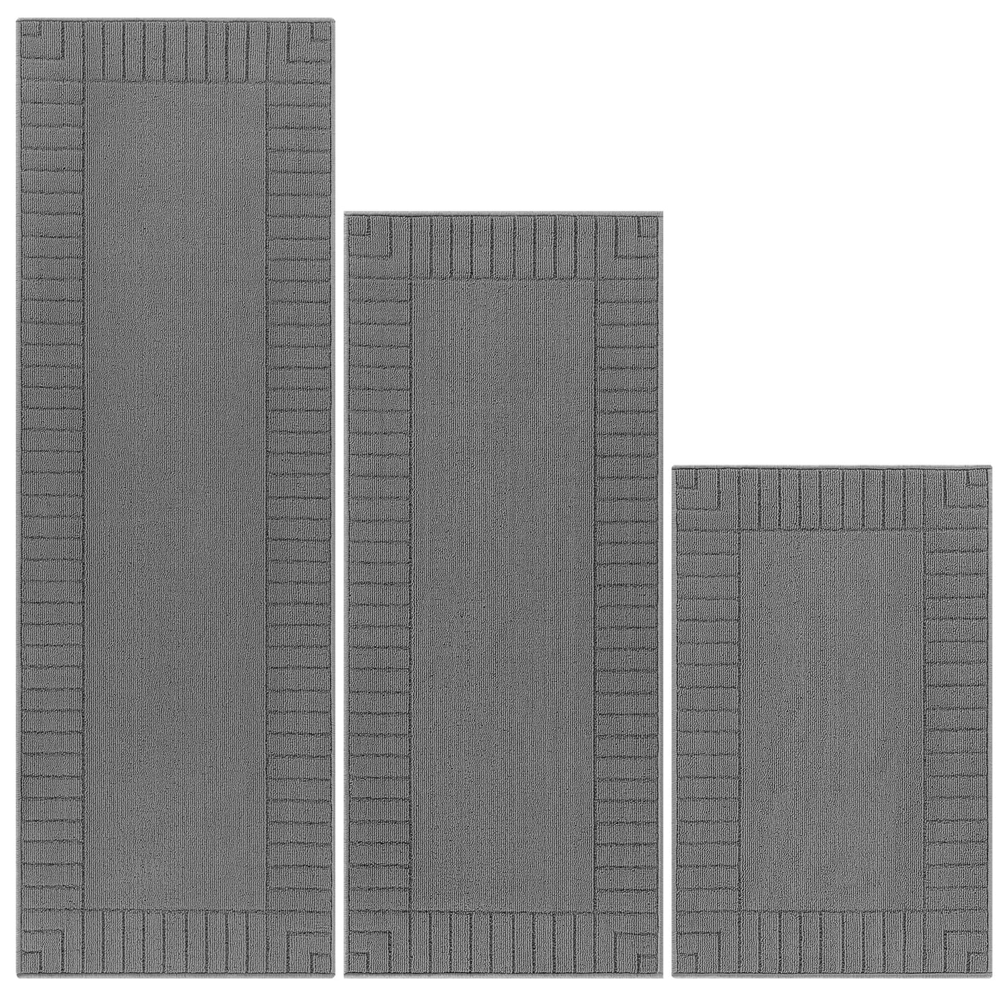 Pauwer Kitchen Mats for Floor 3 Piece Set Non Slip Kitchen Rugs Washable Farmhouse Kitchen Floor Mats Thick Long Area Rug Carpet Runner for Hallway Entryway Laundry Bathroom, Grey