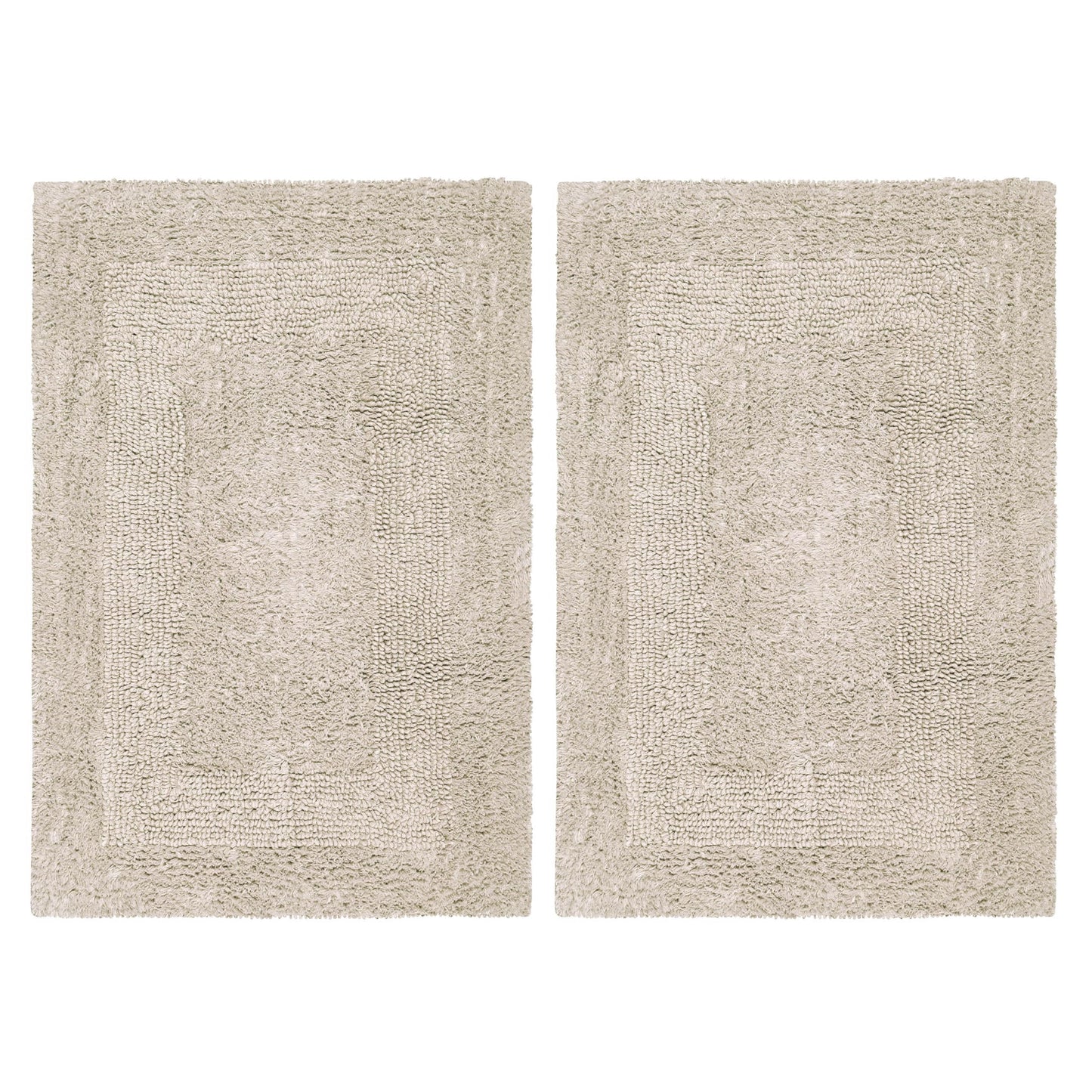 COTTON CRAFT Luxurious Bath Mat Rug - Set of 2 Reversible Heavyweight Step Out Bath Mats for Bathroom Floor, Tub and Shower - Pure Cotton Soft Plush Absorbent Tufted Racetrack Mat - 17x24 inch - Linen