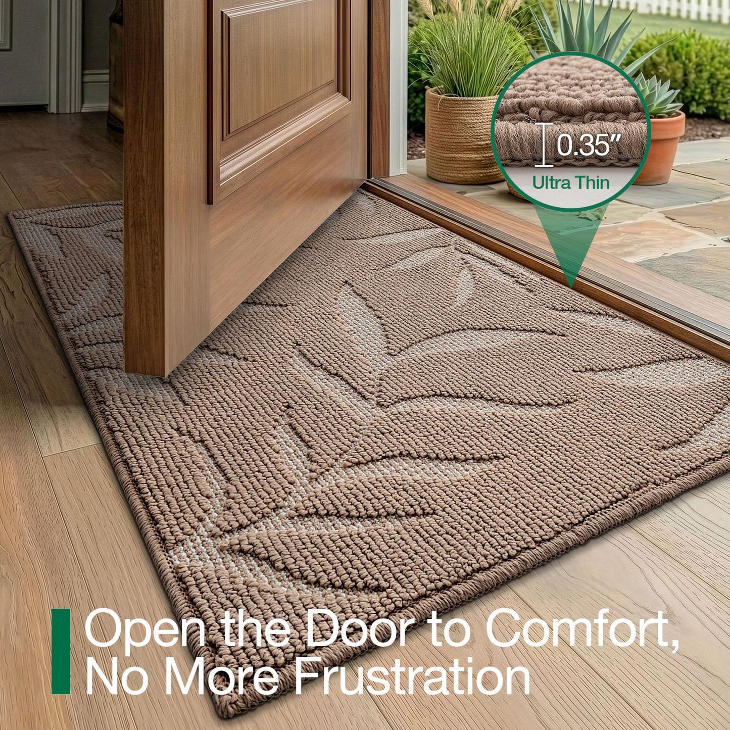 LUMI Front Door Mat Indoor Entrance 32"x48", Low Profile Welcome Mat, Non-Slip Washable Doormat with Rubber Backing for Entrance, Patio, Garage, Beige