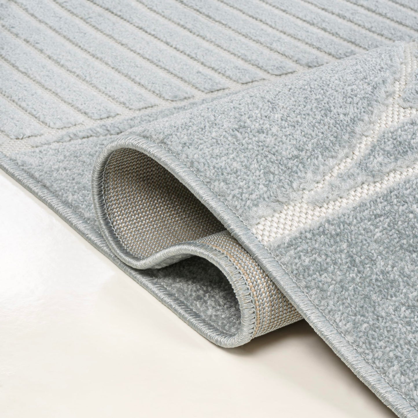 JONATHAN Y Nordby High-Low Arch Striped Light Blue/Cream Indoor/Outdoor Runner Rug, 2x8, for Patio, Backyard, Living Room, Bedroom, Office, Hose-Washable (SCN104F-28)