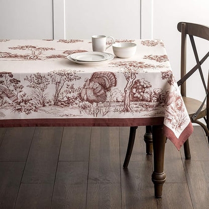 Maison d' Hermine Table Cloth Rectangle Table 100% Cotton 70 x 120 Inches Fall Tablecloth Reusable Everyday Use for Thanksgiving Christmas Decorations Dining Farmhouse Party (Holy Jouy - Brown)
