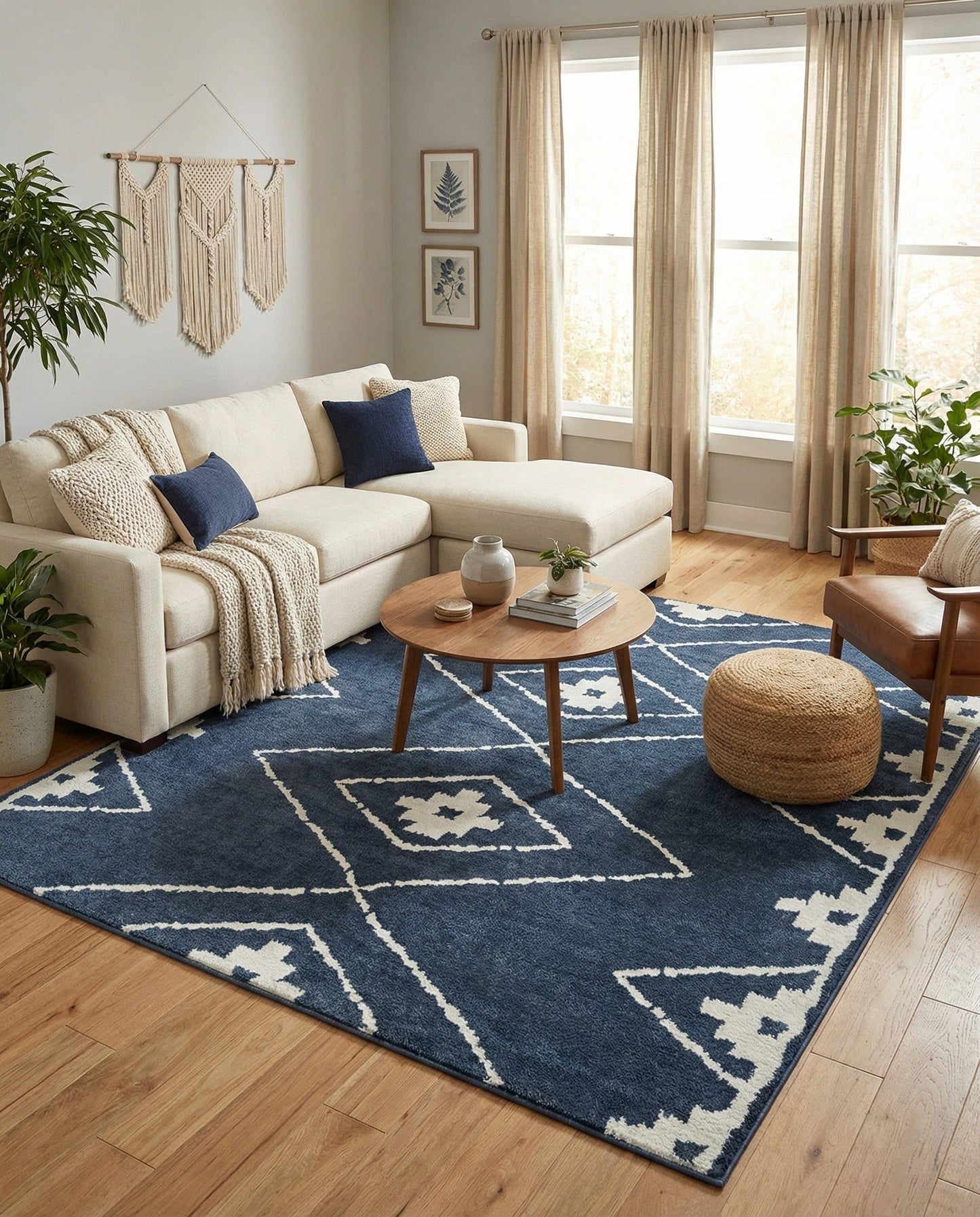 Rugs.com - Oslo Collection Rug – 10 Ft Square Blue Easy-Clean Area Rug – Perfect for Living Rooms, Bedrooms, Spacious Dining Areas