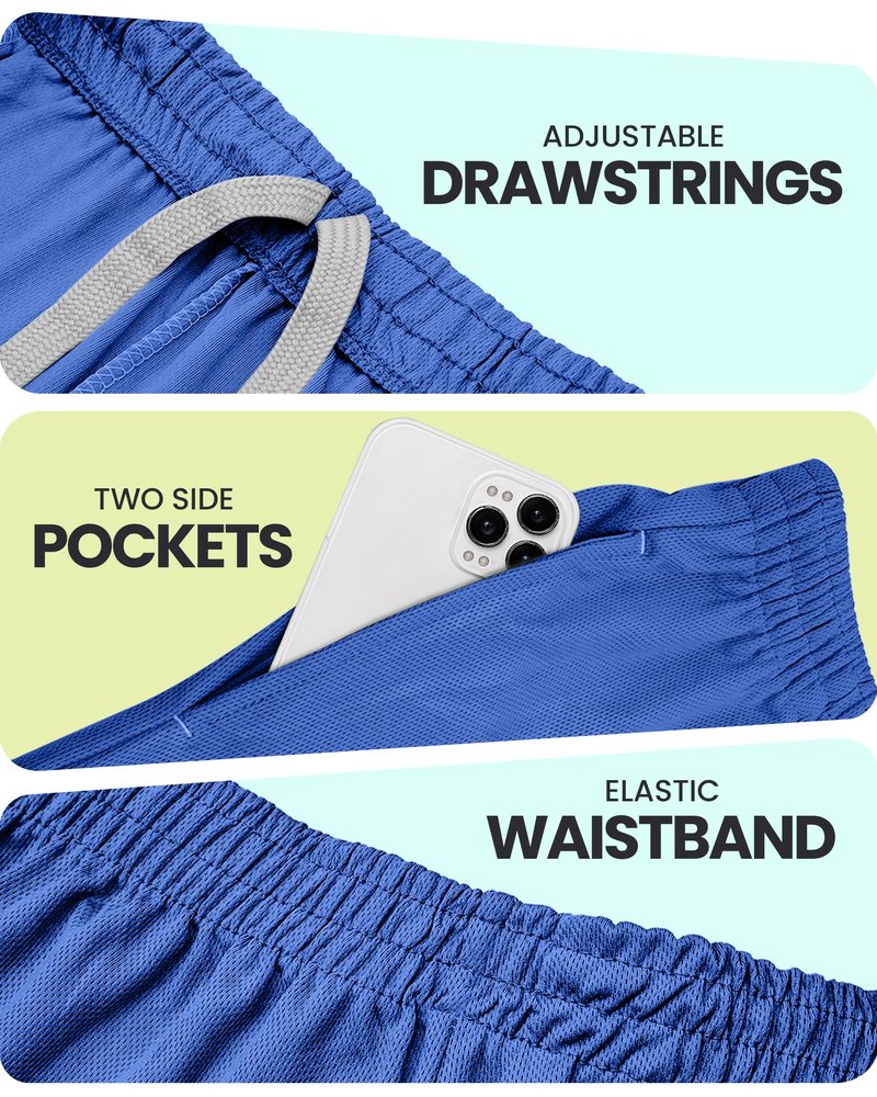 NY Threads Men's Athletic Shorts Quick Dry Loose-Fit Lightweight Running Workout Gym Shorts with Pockets, XX-Large, Royal Blue