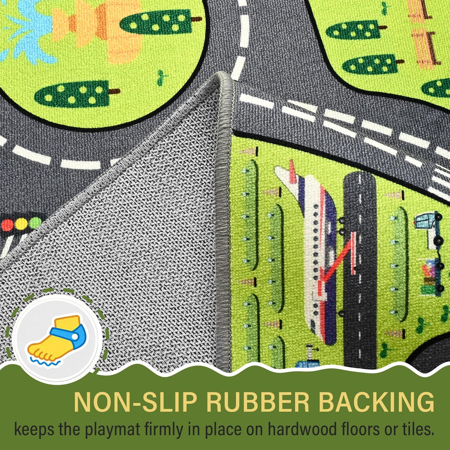 B BENRON Kids Car Play Rugs - 36"x60" Learning and Fun City Road Map Play Mat for Playing with Cars Trucks, Non-Slip Playmat for Nursery, Playroom Bedroom and Classroom, Machine Washable