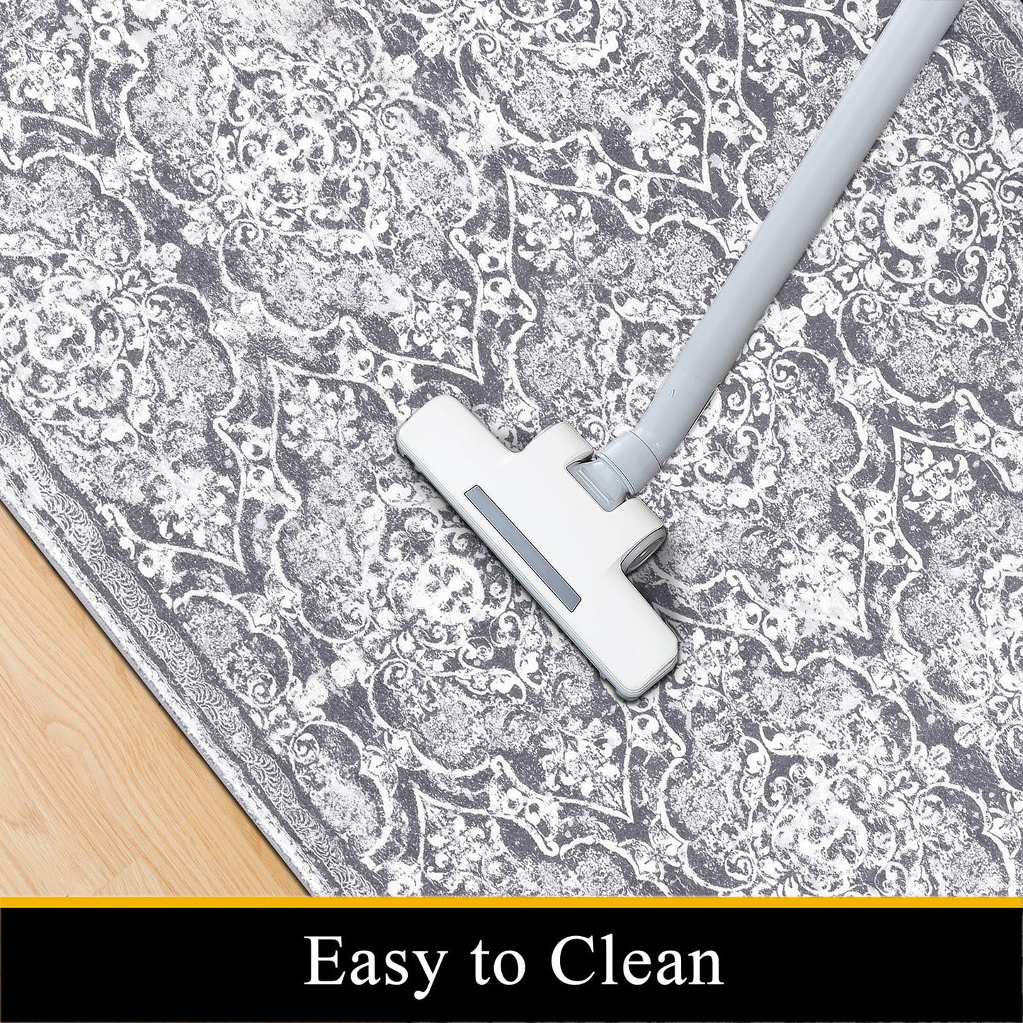 Vaukki Living Room Rug, Vintage Shaggy Soft Laundry Rug, Non Slip Kitchen Area Mat, Washable Farmhouse Bedroom Area Carpet for Bathroom, Kitchen and Kidsroom(4'x6', Grey)
