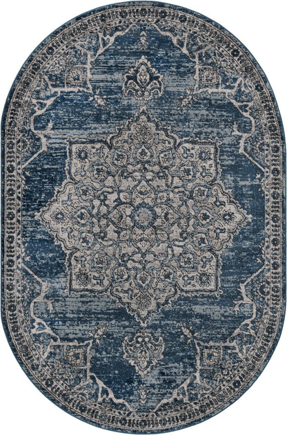 Unique Loom Nyla Collection Area Rug - Smile (6' 1" x 9' Oval Blue/Light Blue)