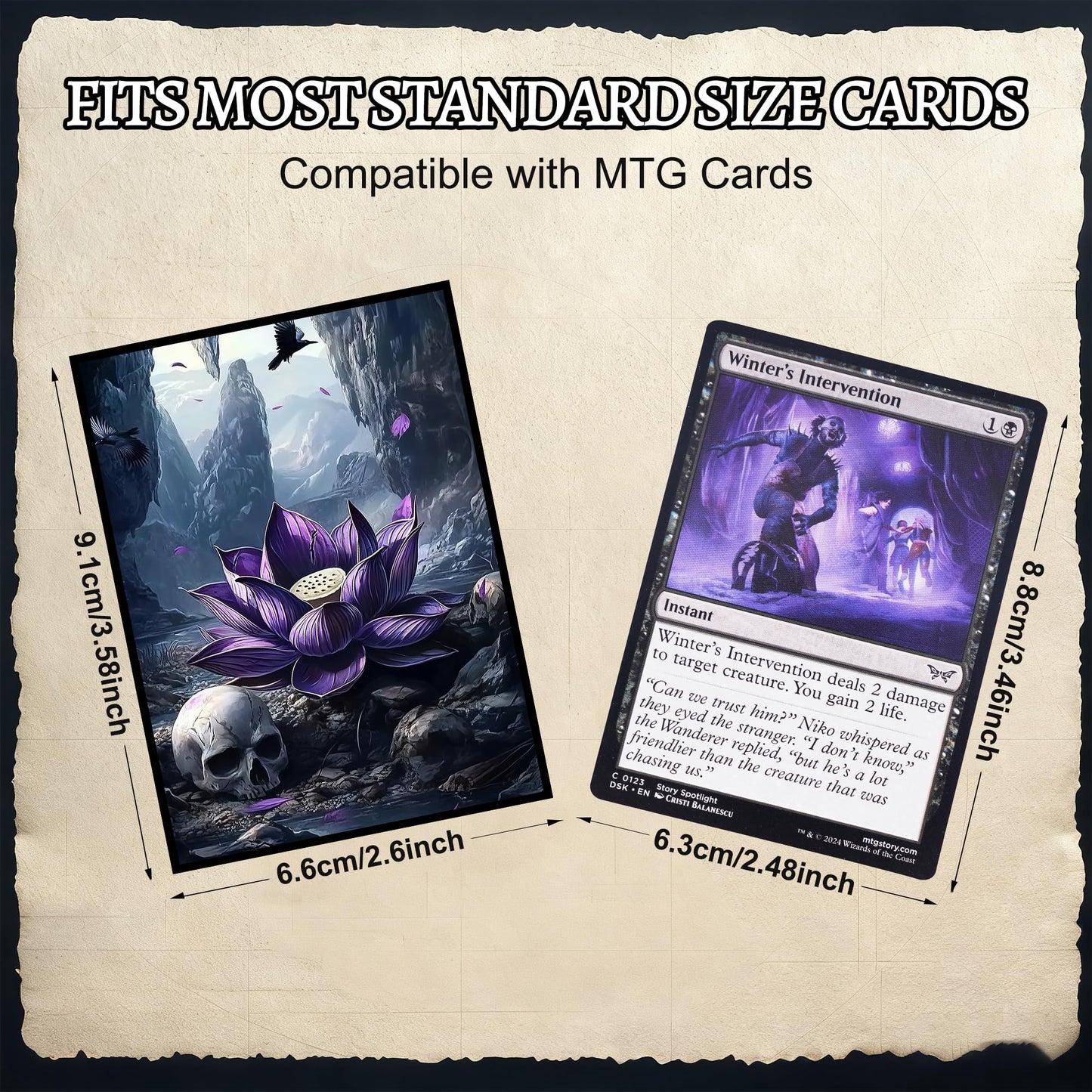 Kabinka MTG Card Sleeves - 100 Standard Size Pack Clear Front & Matte Finish Back with Lotus, Premium Sleeves for Magic The Gathering TCG