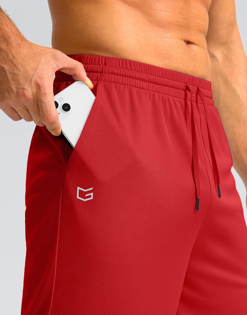 Men's Athletic Shorts with Pockets 9" / 11" Long Basketball Shorts Lightweight Quick Dry Gym Workout Shorts for Men(Red,XL)