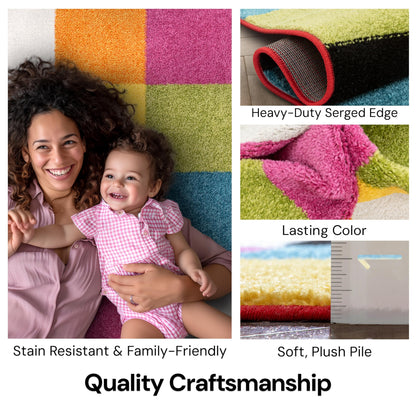 Well Woven Modern Rug Squares Multi Geometric 5' x 7' Area Rug Entryway Bright Kids Room Kitchn Bedroom Carpet Bathroom Soft Durable Area Rug
