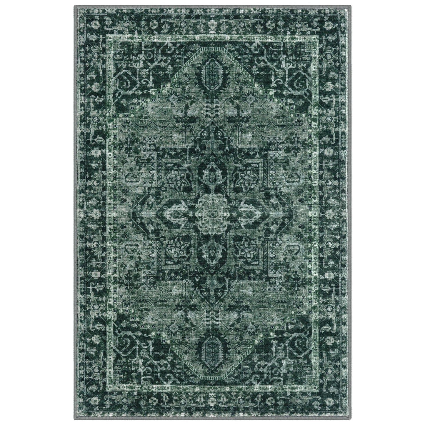 KOZYFLY Boho Area Rug 3x5 Ft Rugs for Entryway Washable Entry Rug Non Slip Door Mat Indoor Entrance Printed Faux Wool Throw Rugs for Entrance Kitchen Living Room, Dark Green