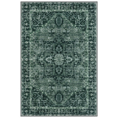 KOZYFLY Boho Area Rug 3x5 Ft Rugs for Entryway Washable Entry Rug Non Slip Door Mat Indoor Entrance Printed Faux Wool Throw Rugs for Entrance Kitchen Living Room, Dark Green
