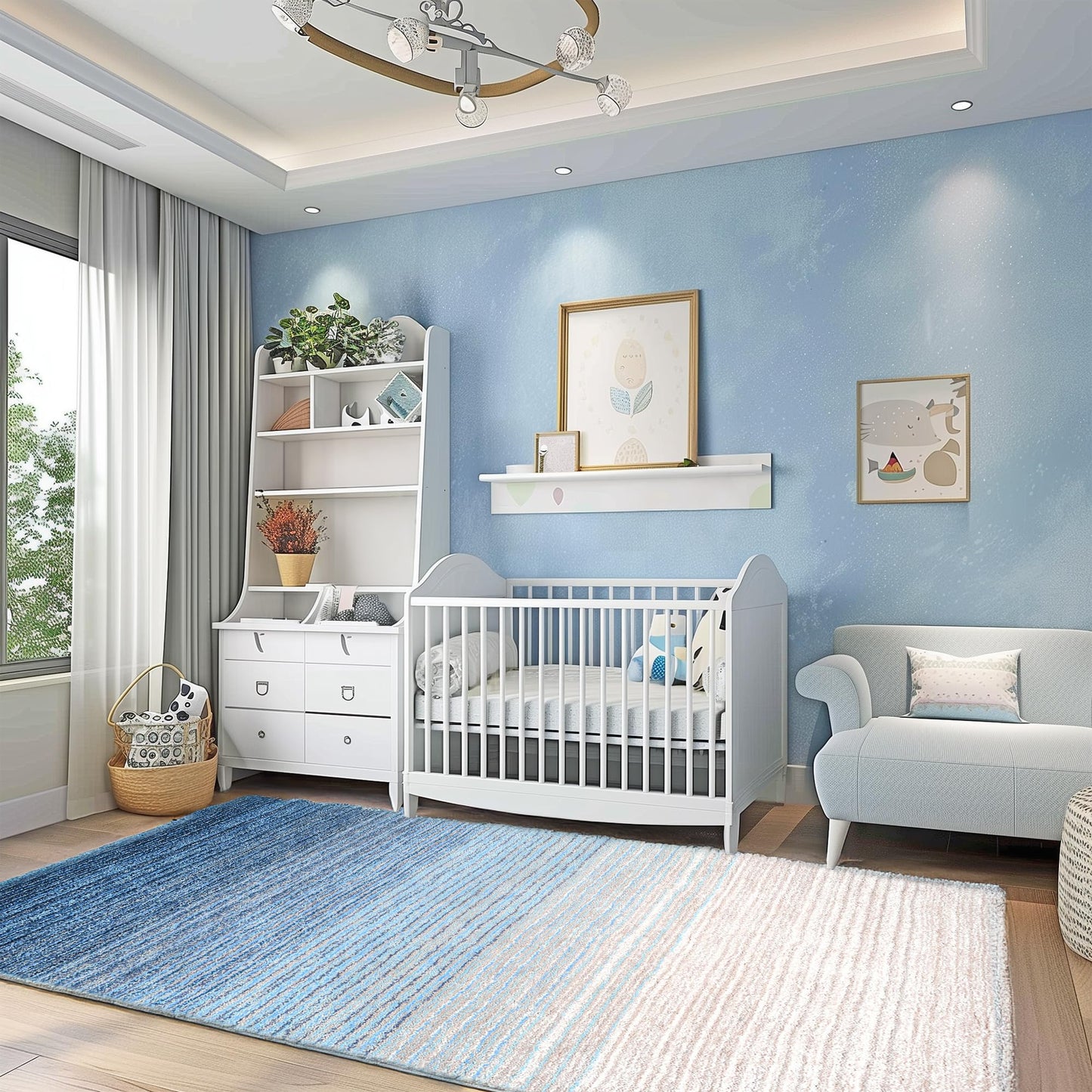 nuLOOM Drey Striped Shag Area Rug - 4x6 Shag Area Rug Casual Blue/Ivory Rugs for Living Room Bedroom Dining Room Nursery