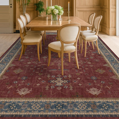 Hazo Haus Oriental 8x10 Large Area Rugs for Living Room - Burgundy Rug for Bedroom Under Bed, Dining Room Under Kitchen Table, Washable Soft Non Slip Unique Indoor Décor
