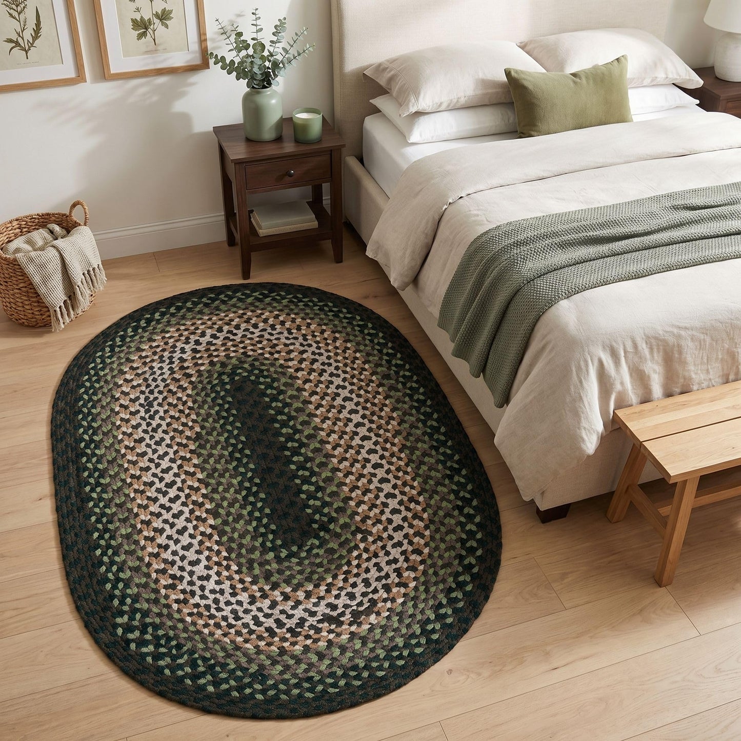 Super Area Rugs Oval 3' X 5' Green - Ivory Oval Braided Rug for Farmhouse/Primitive Style Spaces