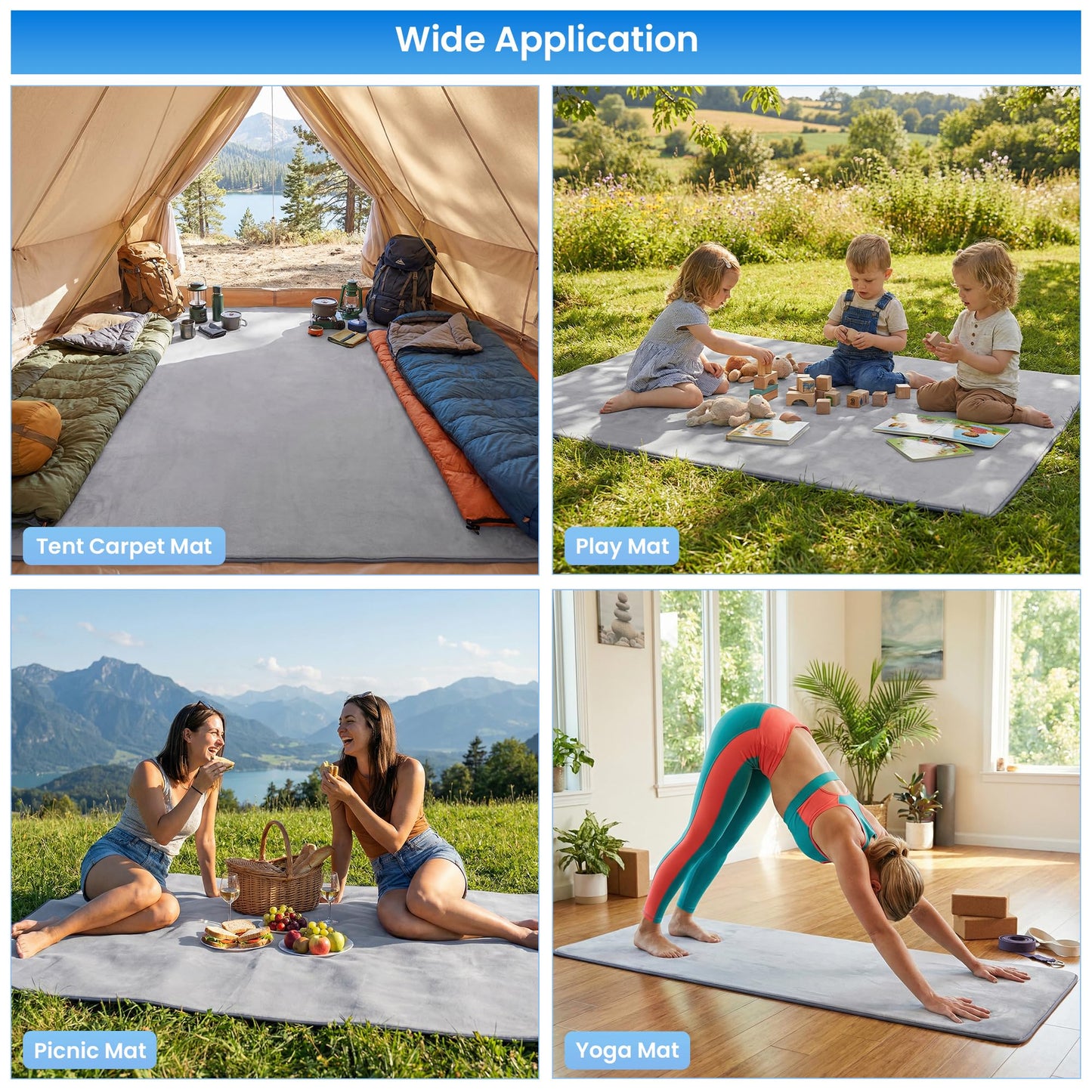 MABOZOO Waterproof Liner Tent Carpet Mat, 0.6'' High-Density Foam Camping Floor Rug with Non-Slip Bottom, Insulated Ground Mat for Tent Protection (5'*6',Gray)
