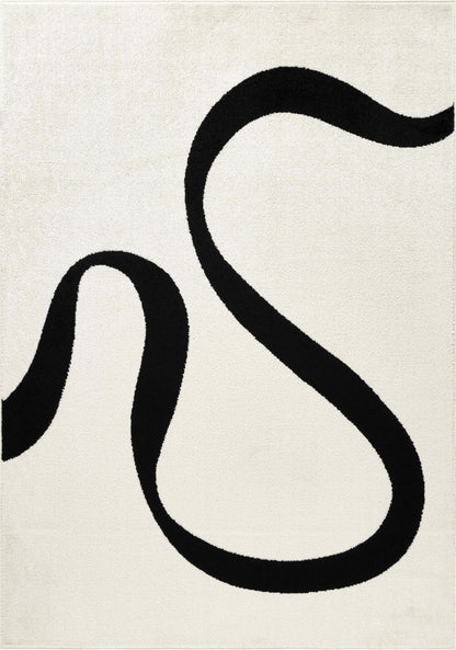Abani Black and Cream Area Rug | 4' x 6' White Abstract Swirl Wave Carpet | Beige/Ivory Geometric Wave Design | for Living Room, Bedroom and Office | Medium Pile